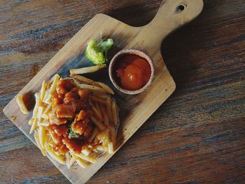 High angle view of food in bowl on table