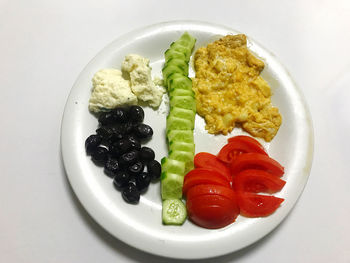 High angle view of breakfast served in plate