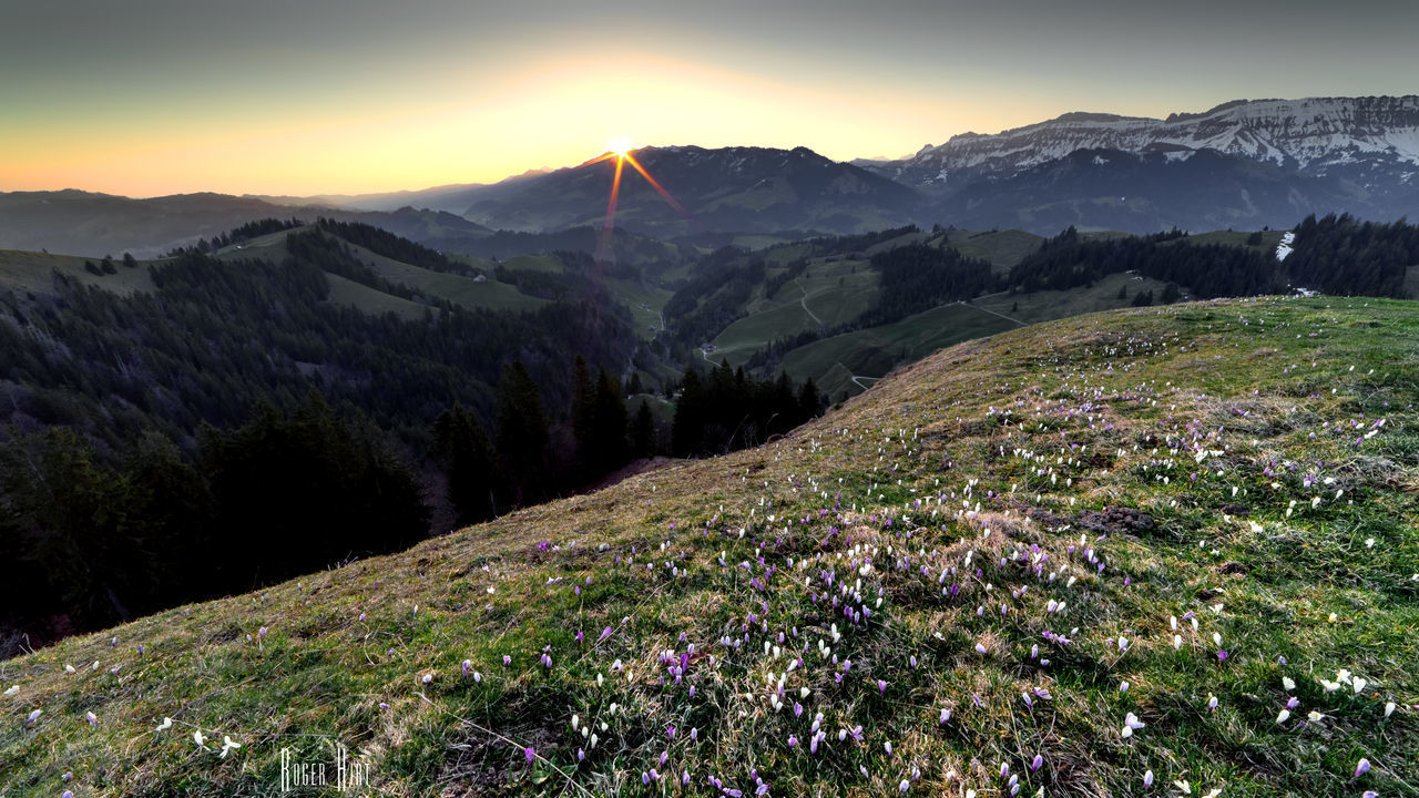 SCENIC VIEW OF MOUNTAIN AGAINST SKY DURING SUNSET