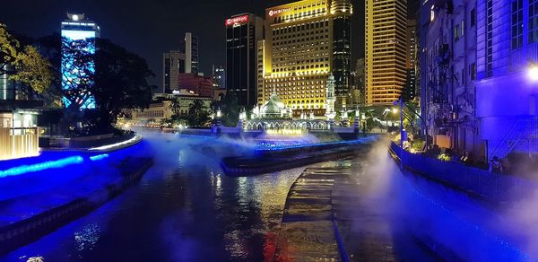 Illuminated buildings in city at night