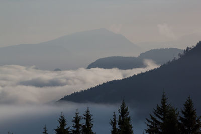 Low angle view of silhouette mountain against sky