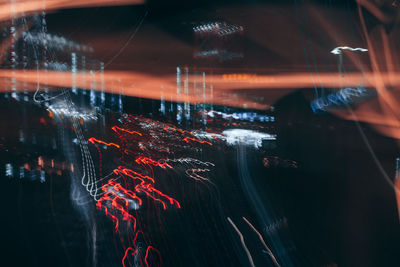 Defocused image of light trails at night