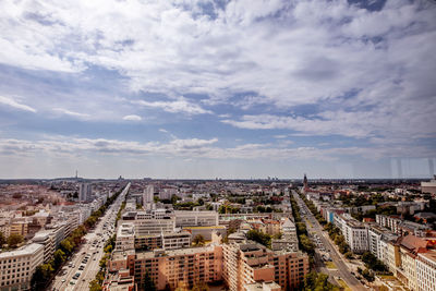 High angle view of buildings in city