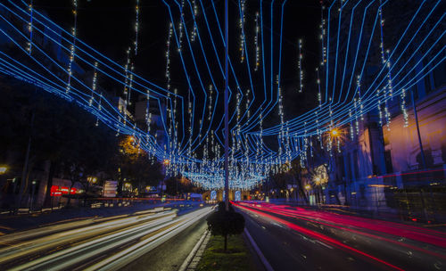 Light trails on road at night