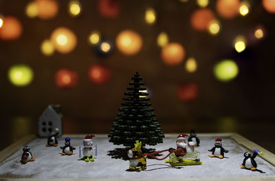 Close-up of christmas decorations on table