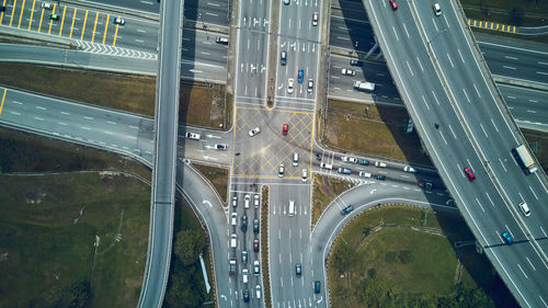 Aerial view of road in city