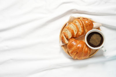 High angle view of breakfast served on table