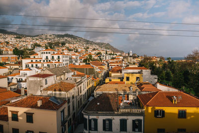 High angle view of townscape against sky