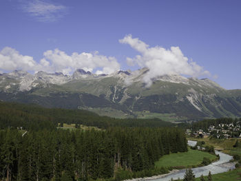 Scenic view of landscape and mountains against sky
