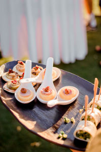 High angle view of food on table