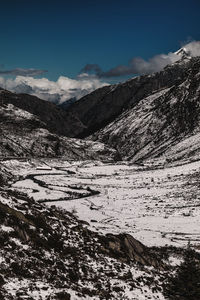 Scenic view of snowcapped mountains against sky