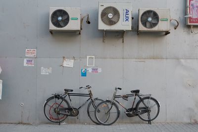 Bicycles on wall