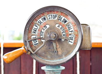 Close-up of old telephone booth