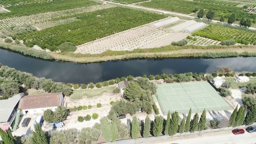 High angle view of agricultural landscape