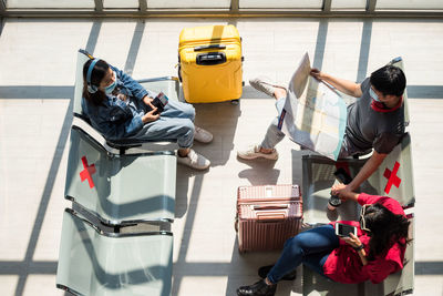 High angle view of people working