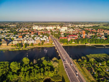 High angle view of townscape against sky