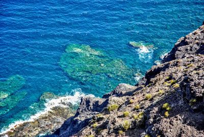 High angle view of rocks by sea