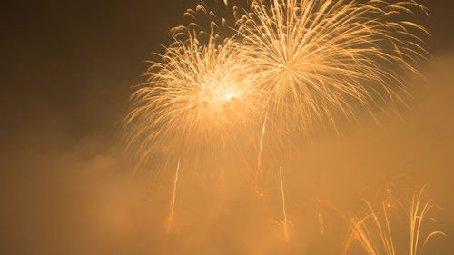 Low angle view of firework display at night