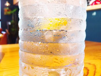 Close-up of beer in glass on table