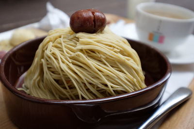 Close-up of rice in bowl on table