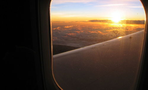 Close-up of airplane window