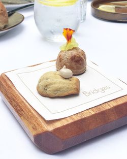 Close-up of cookies in plate on table