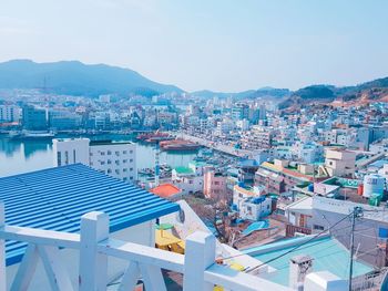 High angle view of townscape against sky