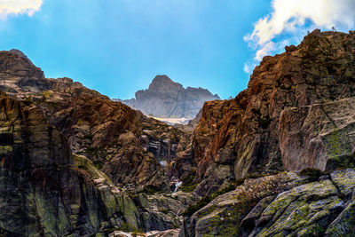 Low angle view of rock formations against sky