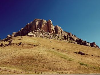 Low angle view of mountain against clear sky