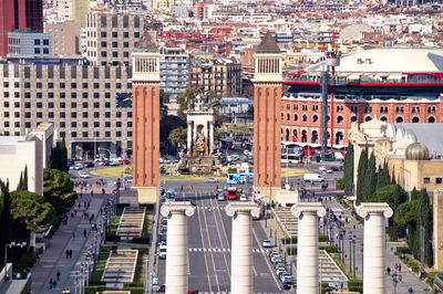 High angle view of street amidst buildings in city