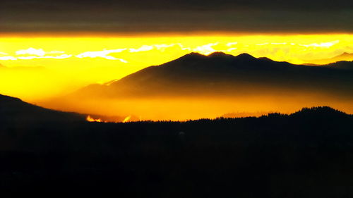 Scenic view of mountains at sunset