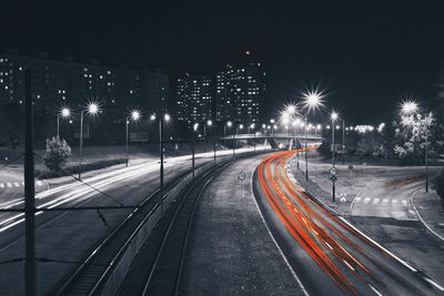 Light trails on road at night