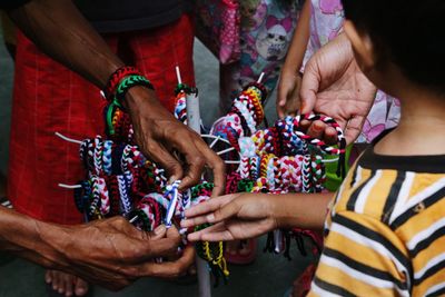 High angle view of people playing