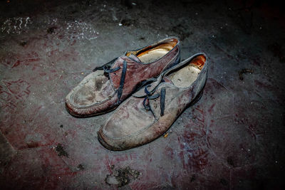 High angle view of shoes on floor