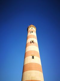 Low angle view of lighthouse against clear sky