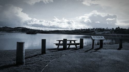 Scenic view of river against cloudy sky