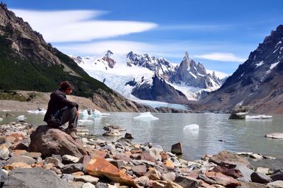 Scenic view of snow covered mountains