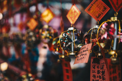 Close-up of decorations for sale in market