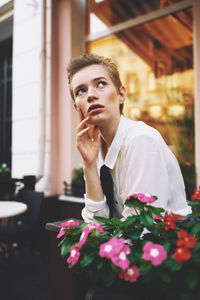 Portrait of young man looking away