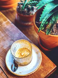 High angle view of coffee on table