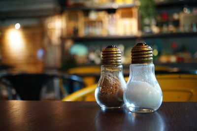 Close-up of beer glass on table at restaurant