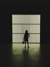 Silhouette of woman standing on window