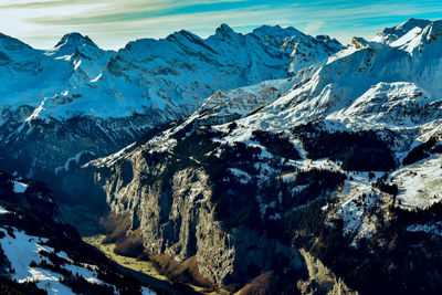 Scenic view of snowcapped mountains against sky