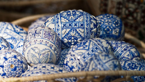 High angle view of decorated easter eggs