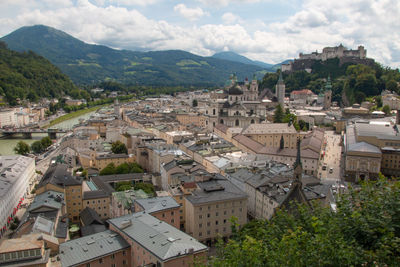 High angle view of townscape against sky