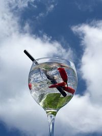 Low angle view of wine glass against sky