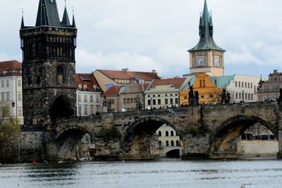 Low angle view of charles bridge against sky 