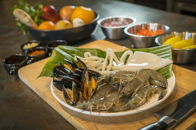 High angle view of food on table in kitchen