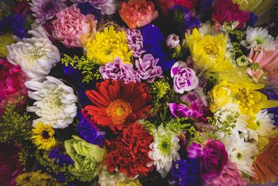 Full frame shot of multi colored flowers for sale in market