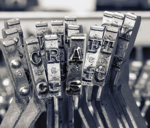 Close-up of text on table